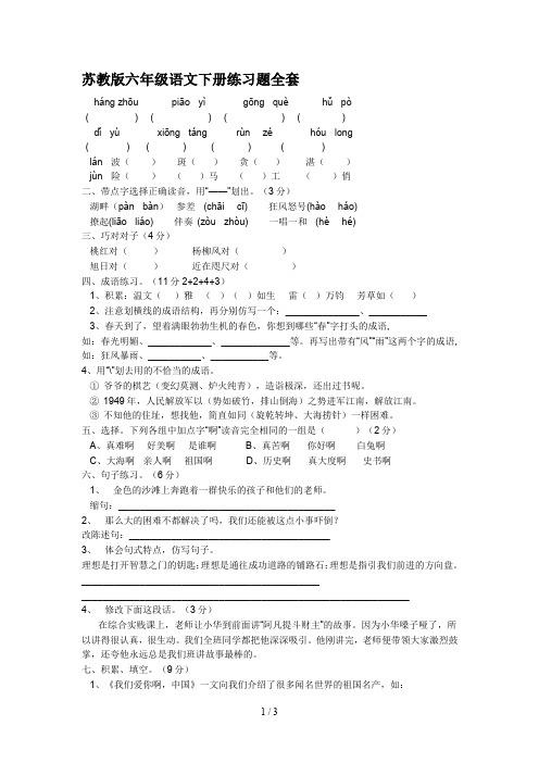 苏教版六年级语文下册练习题全套