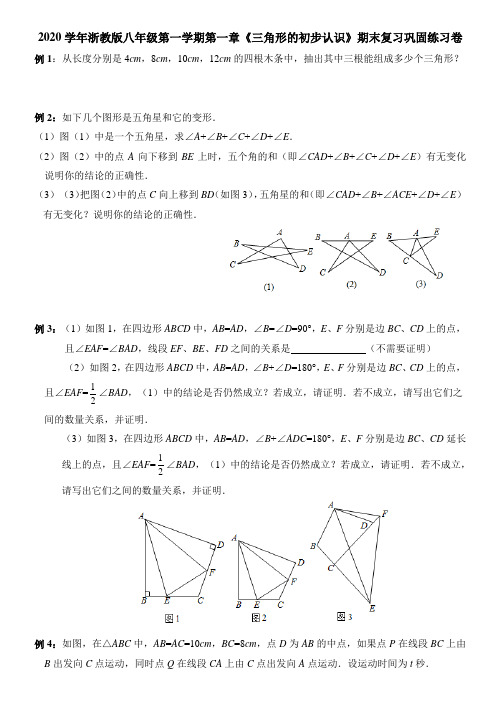 《三角形的初步认识》2020学年浙教版八年级上册期末复习巩固练习卷(含答案)