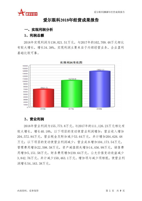 爱尔眼科2018年经营成果报告-智泽华