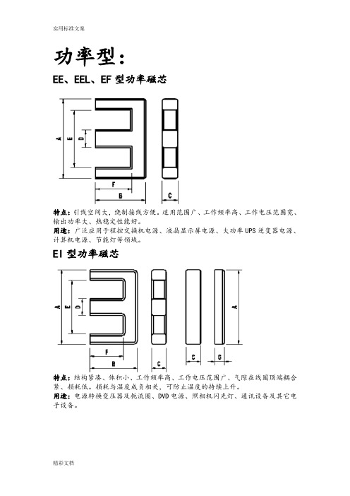 各型号磁芯形状与特点