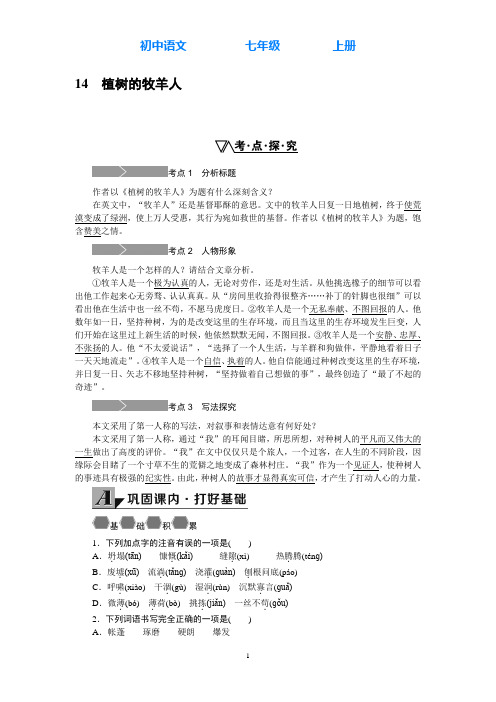 部编版语文七年级上册14.植树的牧羊人同步练习(附答案)