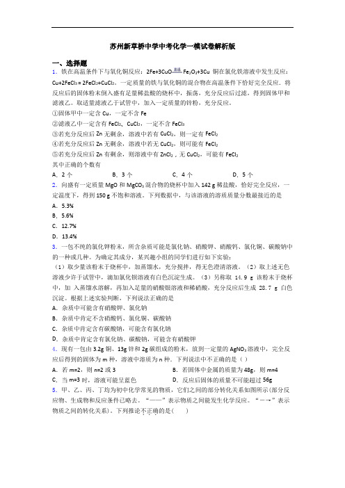 苏州新草桥中学中考化学一模试卷解析版