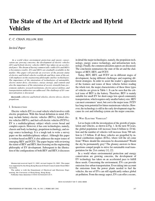 The State of the Art of Electric and Hybrid Vehicles