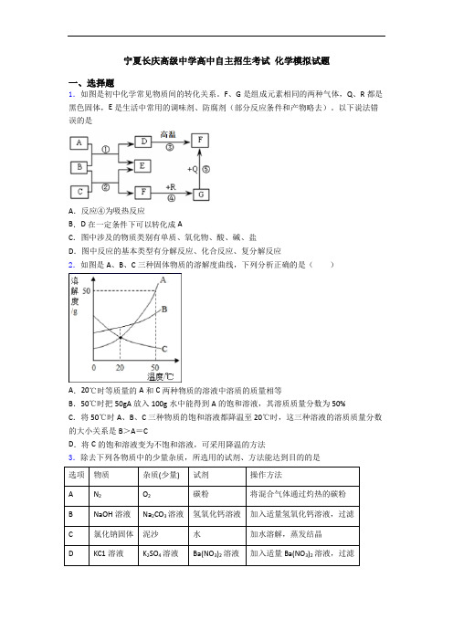 宁夏长庆高级中学高中自主招生考试 化学模拟试题