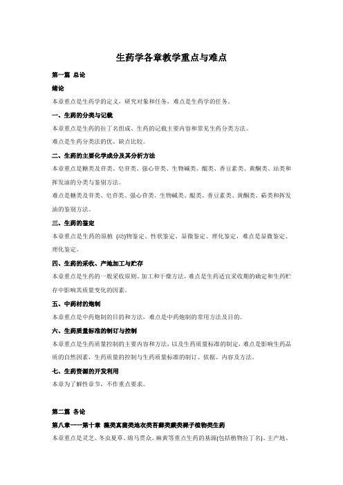 《生药学》第一学期生药学重点与难点