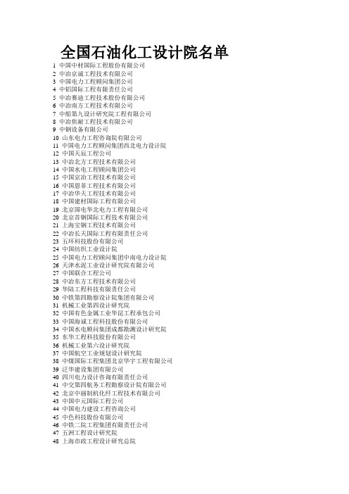 全国石油化工设计院名单