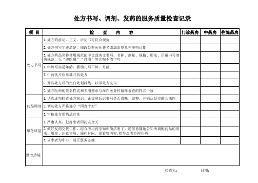 处方书写、调剂、发药质量检查表