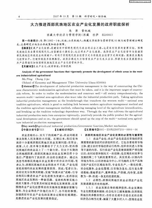大力推进西部民族地区农业产业化发展的政府职能探析