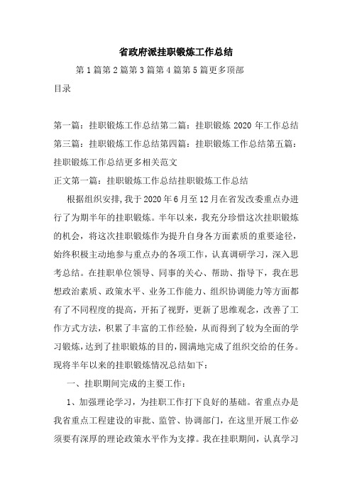 最新省政府派挂职锻炼工作总结