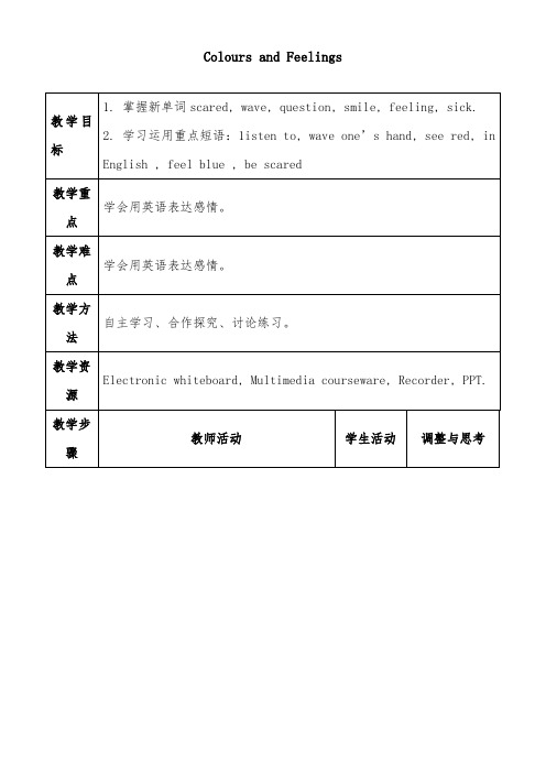 2019年冀教版初中英语七年级上册Lesson 14 Colours and Feelings优质课教案(2)