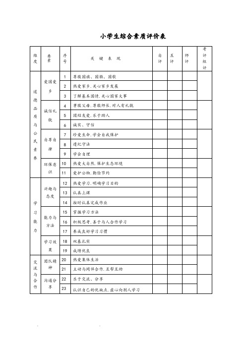 小学生综合素质评价表