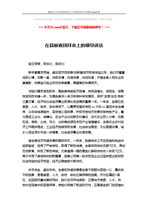 2019年在县新春团拜会上的领导讲话-易修改word版 (2页)