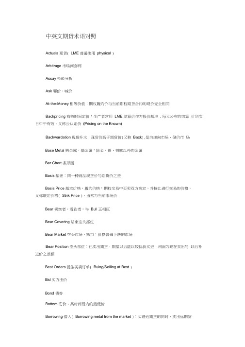 中英文期货术语对照讲课讲稿