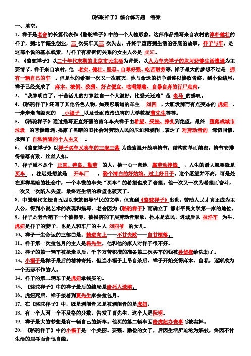 初中语文  骆驼祥子练习题(含答案)