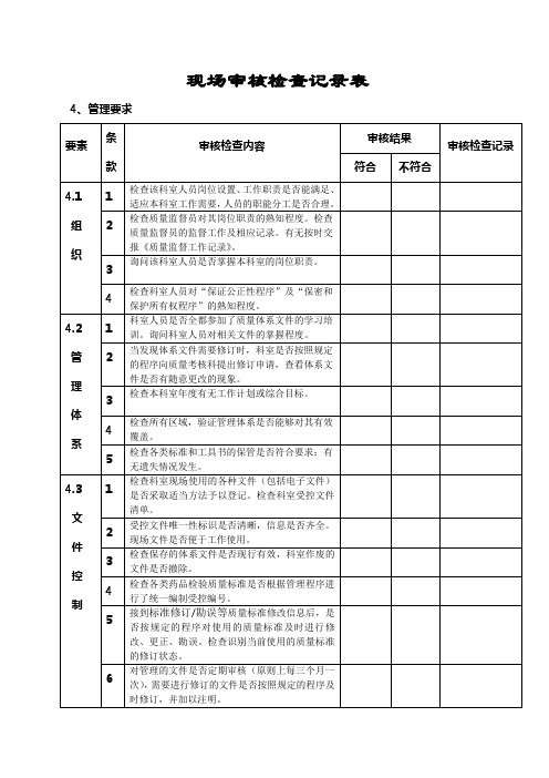 (化妆品)检验研究所现场审核检查记录表