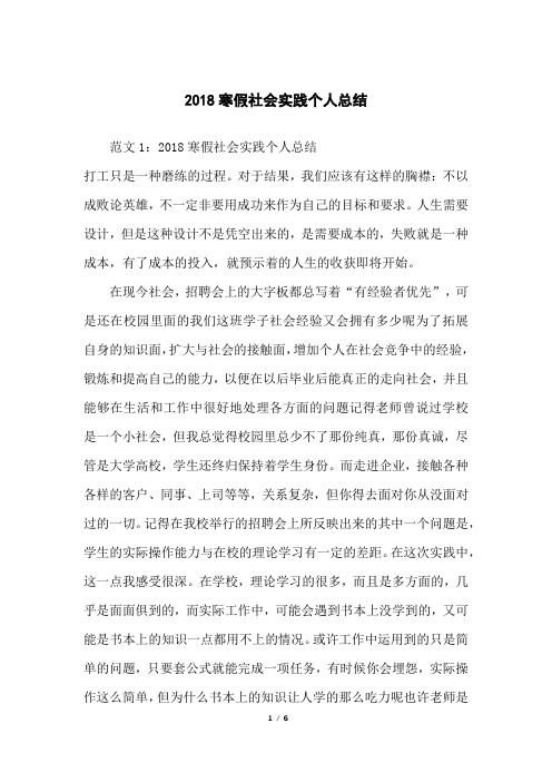 2018寒假社会实践个人总结