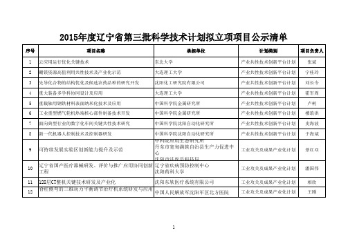 2015年度辽宁省第三批科学技术计划拟立项项目公示清单
