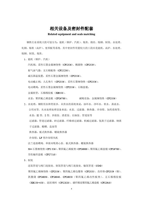 相关设备及密封件配套