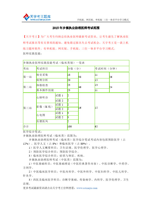 2015年乡镇执业助理医师考试范围