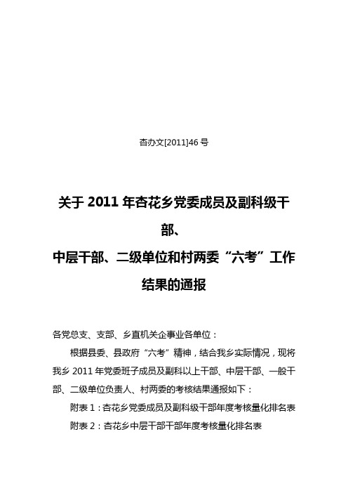 2011六考”工作结果的通报