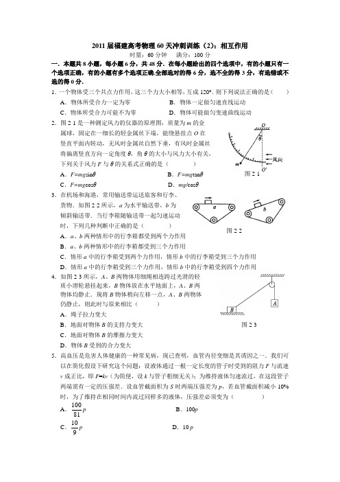 2011届福建高考物理60天冲刺训练(2)相互作用-人教新课标