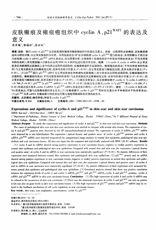 皮肤瘢痕及瘢痕癌组织中cyclin A、p21 (WAF1)的表达及意义
