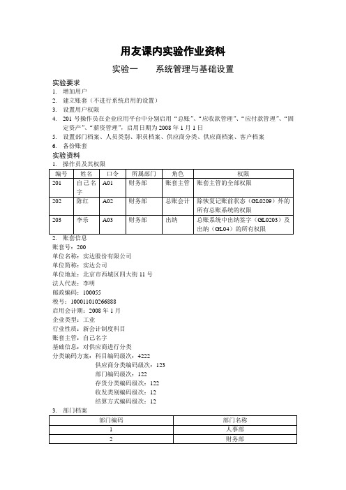 用友课内实验作业资料