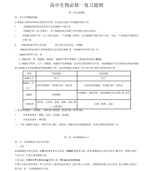 高一生物必修一复习提纲