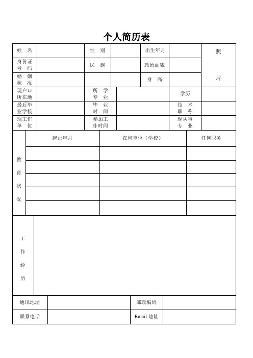 2019年最新最全个人简历表格通用版