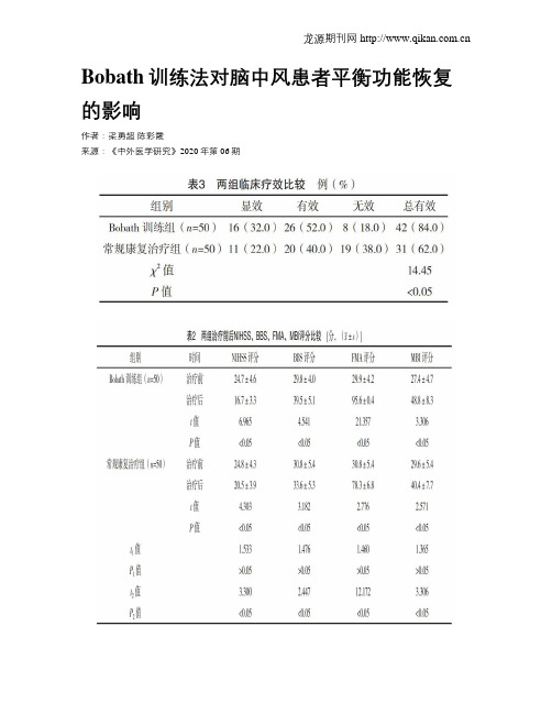 Bobath训练法对脑中风患者平衡功能恢复的影响