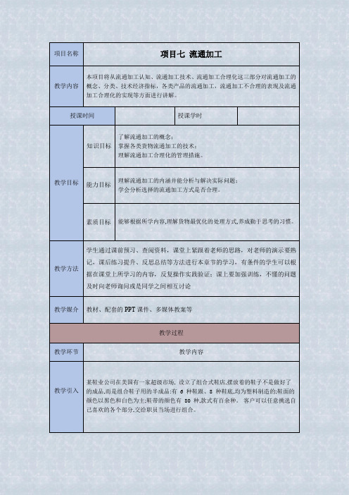 物流管理概论项目7 流通加工教学教案