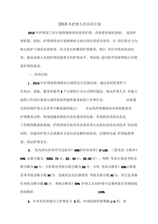 2016年培训计划