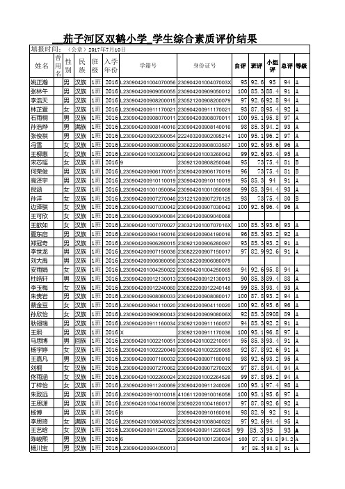 双鹤小学综合素质报表1年1班
