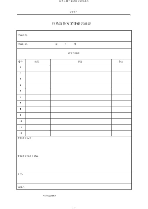 应急处置方案评审记录表格全