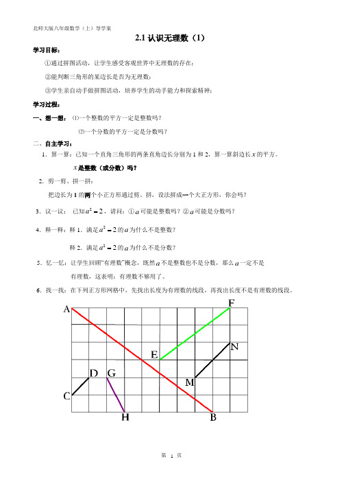 北师大新版数学八年级上册第二章实数--2.1认识无理数(一)导学案