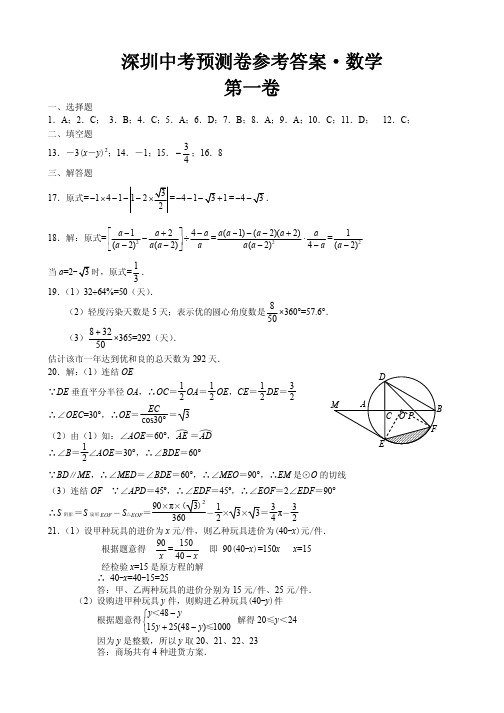 2013深圳中考预测卷参考答案·数学介绍