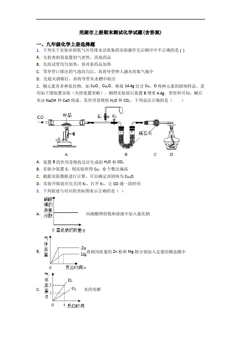 芜湖市初三化学上册期末测试化学试题(含答案)
