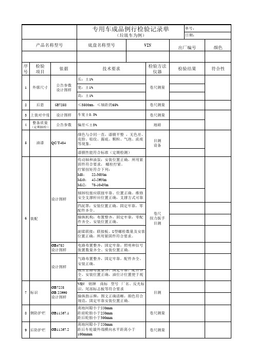 专用车成品例行检验范表