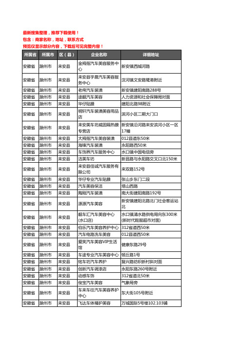 新版安徽省滁州市来安县汽车装潢企业公司商家户名录单联系方式地址大全30家