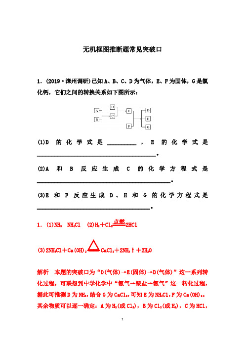 无机框图推断题常见突破口---2021年高考化学复习专项训练含解析答案