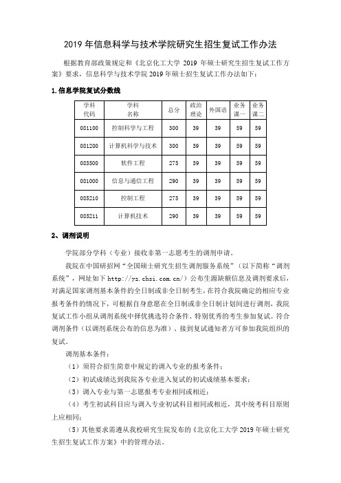 2019年信息科学与技术学院研究生招生复试工作办法