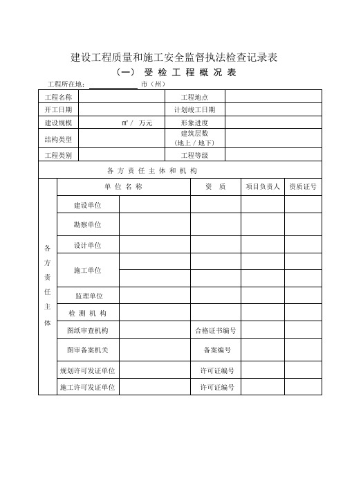 建设工程质量和施工安全监督执法检查记录表