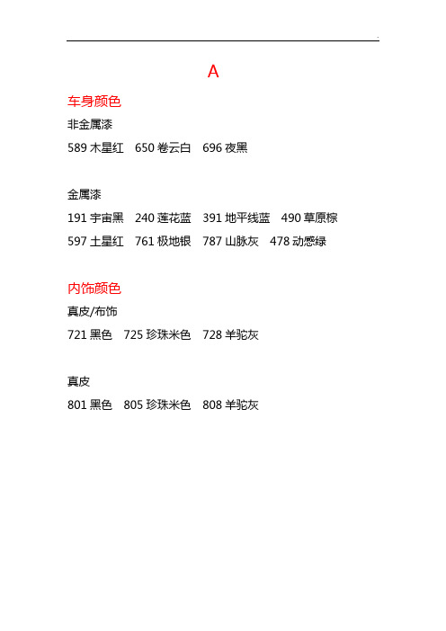奔驰机动车颜色代码