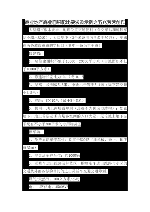商业地产商业面积配比要求及示例