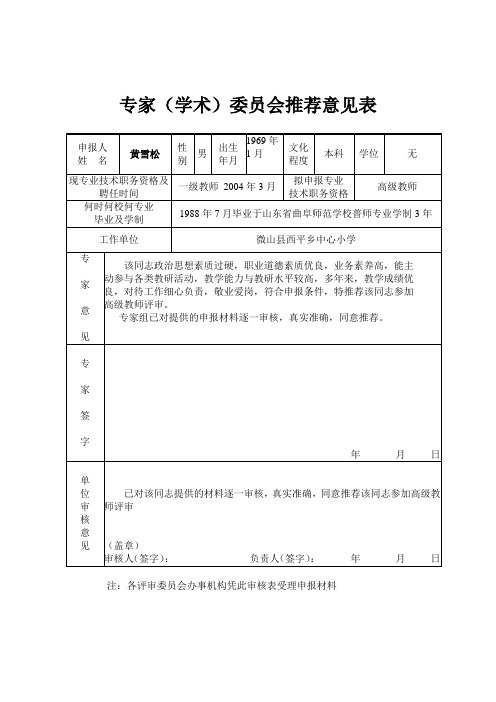 专家(学术委员会)推荐意见表