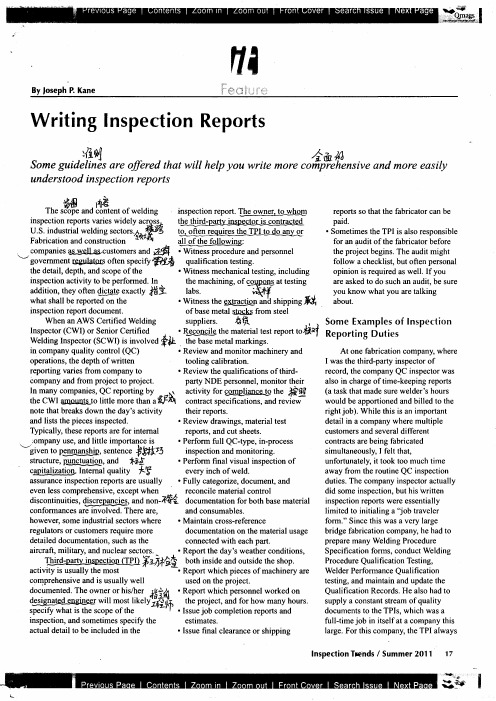 How to write a welding Inspection report