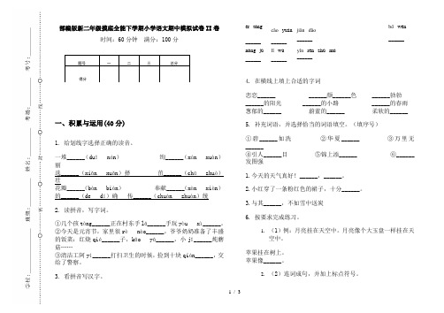 部编版新二年级摸底全能下学期小学语文期中模拟试卷II卷