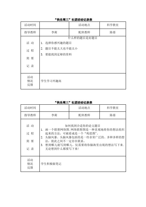 活动记录表【范本模板】