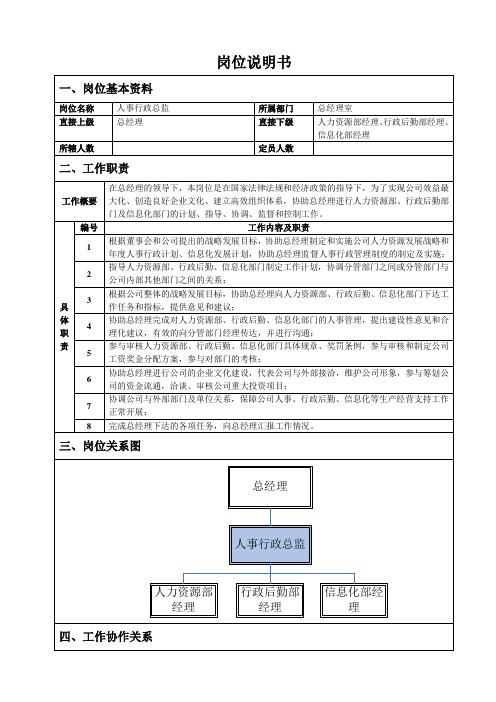 人事行政总监岗位说明书