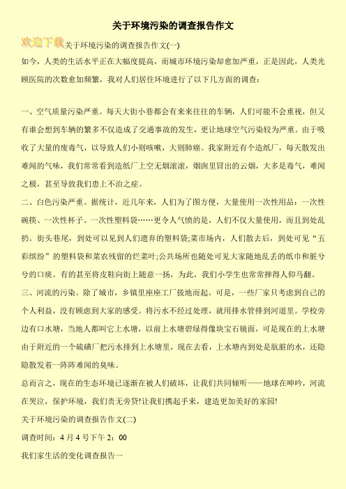 关于环境污染的调查报告作文